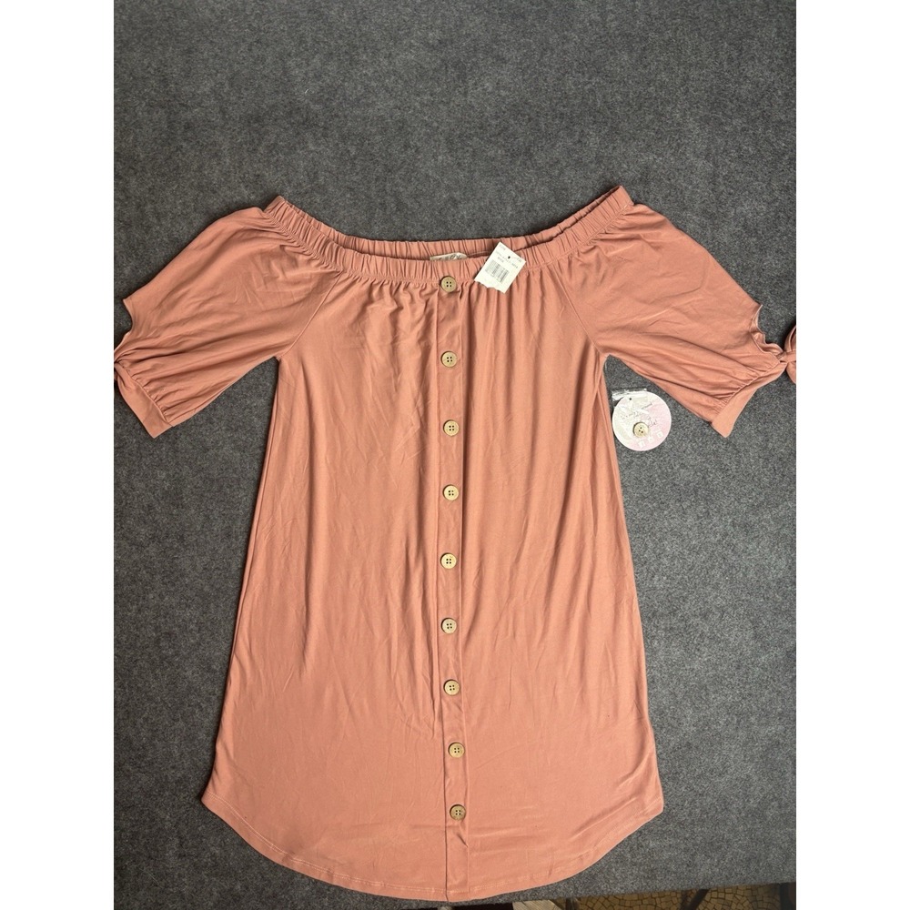 Full Circle Trends‎ Off Shoulder Dress Rose Pink Button Front Size M NWT  A4